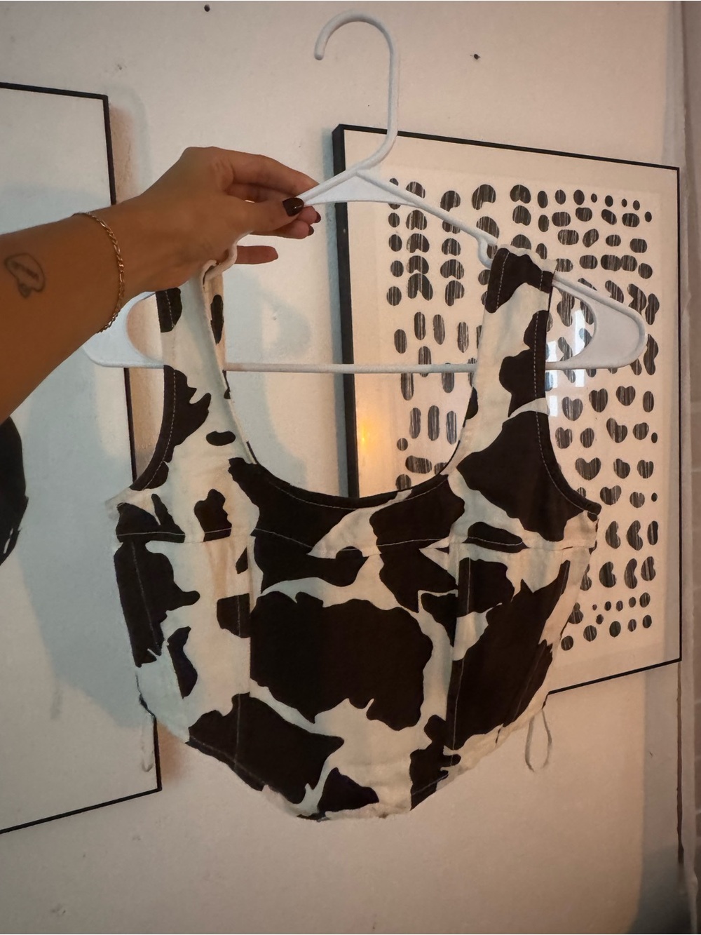 Brown & White Cow Print Cropped Tank Top